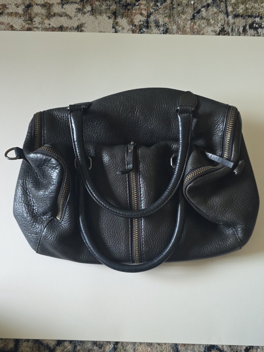 Black Leather Handbag - Classic Structured Satchel